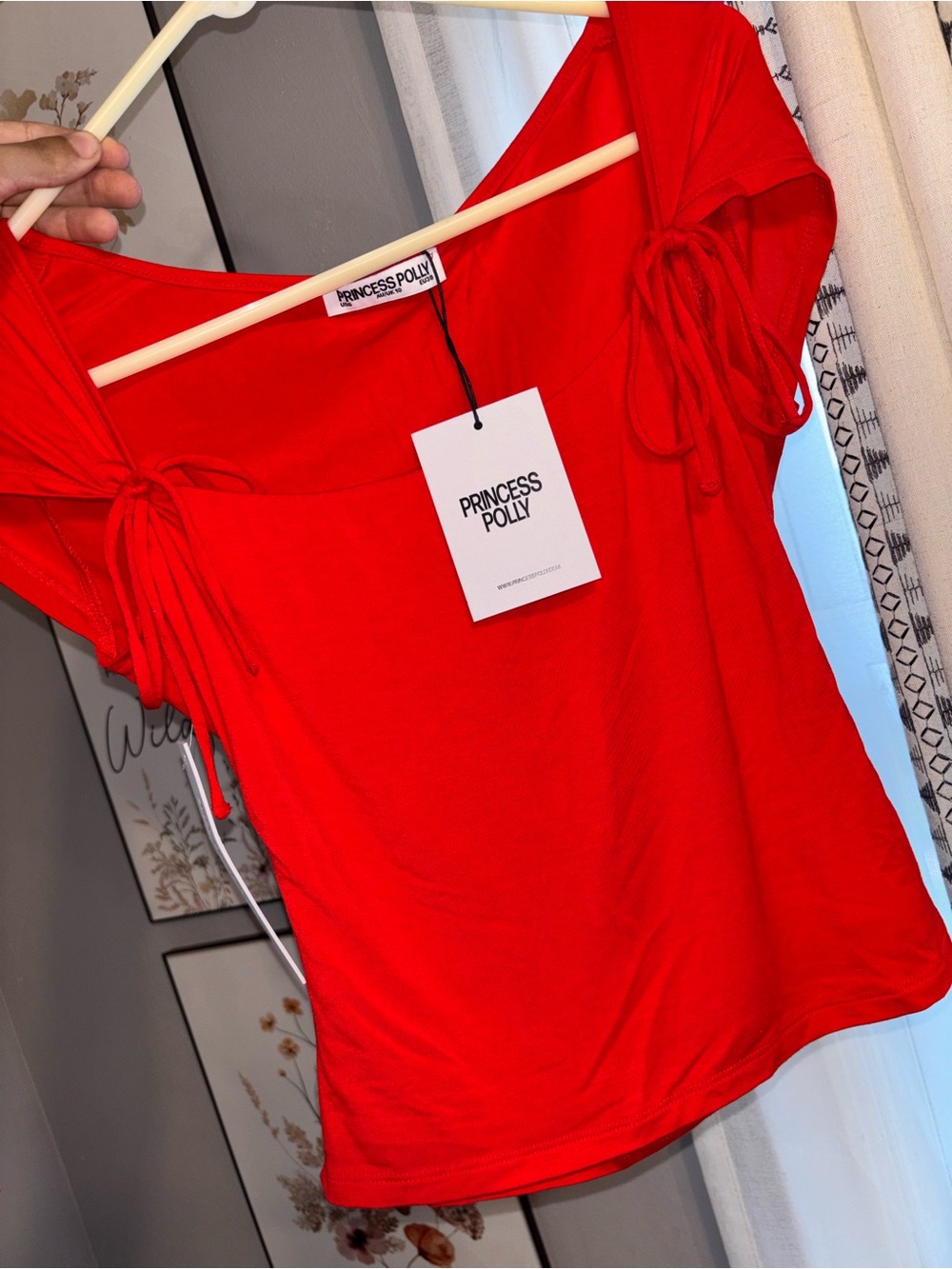 Princess Polly Red Short Sleeve Tie-Detail Top